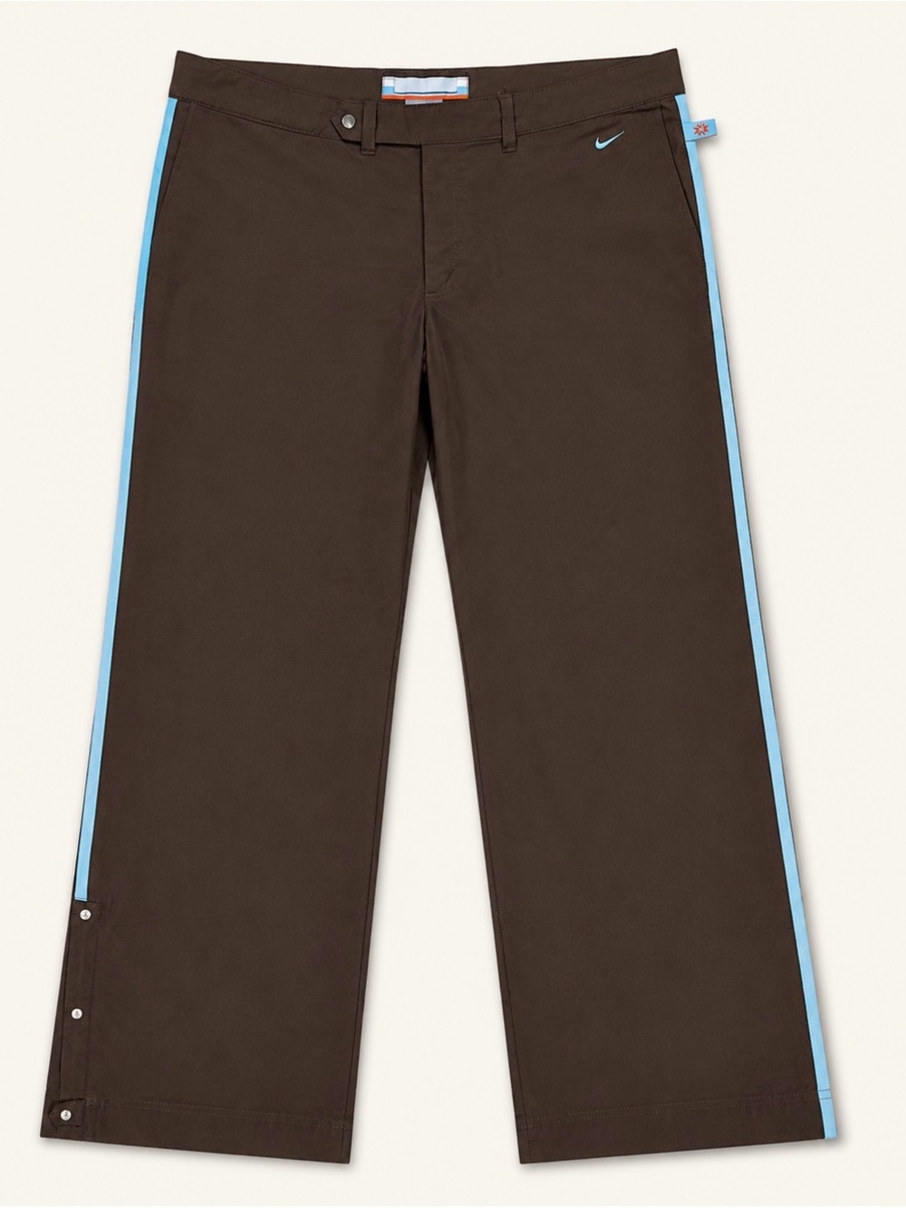 Nike Women XL 16-18 Brown Blue Track Pants Y2K Snap Hem Logo Tab 32”